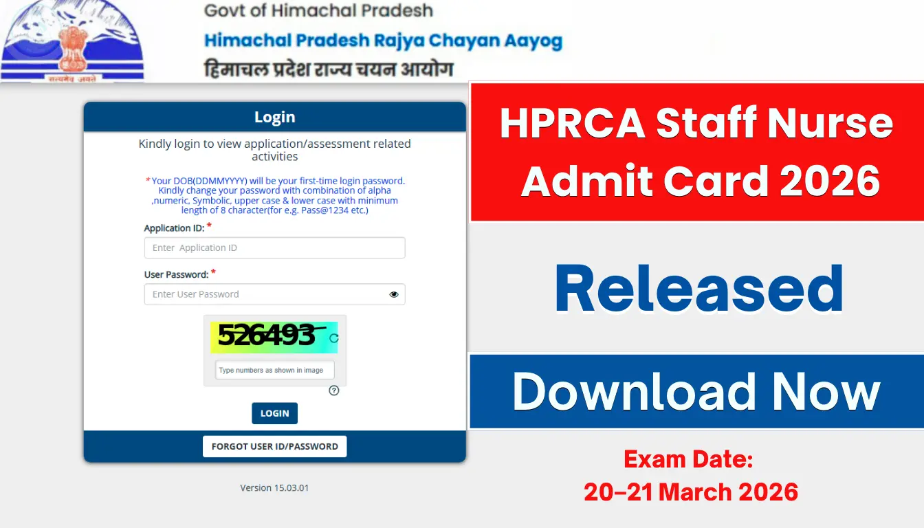HPRCA Assistant Staff Nurse Admit Card 2026 released for exam on March 20 and 21